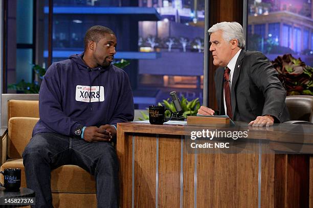 Episode 4264 -- Pictured: Brian Banks during an interview with host Jay Leno on June 6, 2012 --