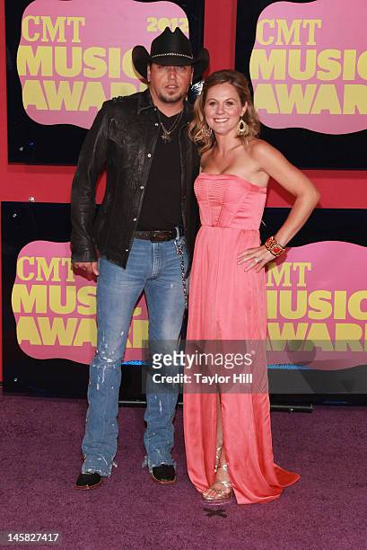 Musician Jason Aldean and Jessica Aldean attend the 2012 CMT Music awards at the Bridgestone Arena on June 6, 2012 in Nashville, Tennessee.