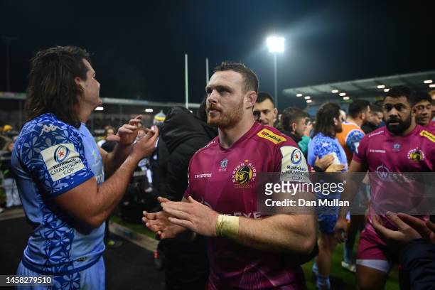 Sam Simmonds of Exeter Chiefs makes his way off the field following his side's victory during the Heineken Champions Cup Pool A match between Exeter...