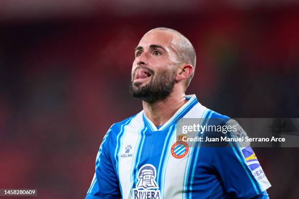 Aleix Vidal of RCD Espanyol reacts during the Copa del Rey round of 16 match between Athletic Club and RCD Espanyol at San Mames Stadium on January...