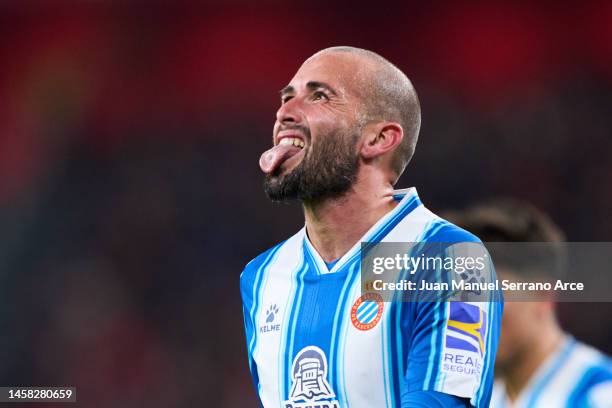 Aleix Vidal of RCD Espanyol reacts during the Copa del Rey round of 16 match between Athletic Club and RCD Espanyol at San Mames Stadium on January...