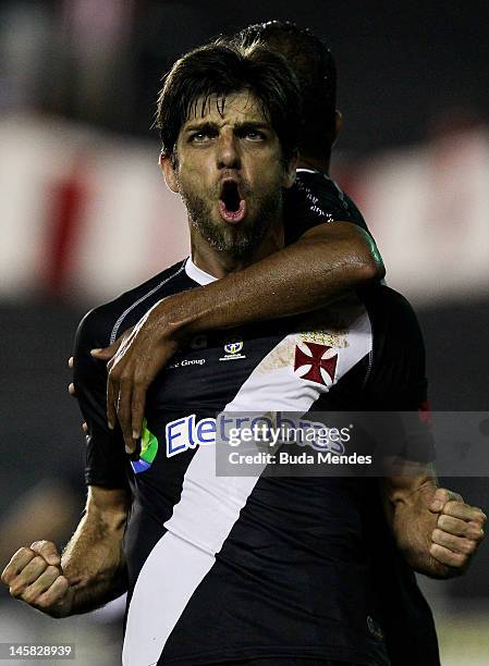 Juninho Pernanbucano of Vasco celebrates a scored goal against Nautico during a match as part of Serie A 2012 at Sao Januario stadium on June 06,...