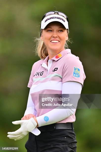 Brooke Henderson of Canada looks on from the 16th tee during the third round of the Hilton Grand Vacations Tournament of Champions at Lake Nona Golf...