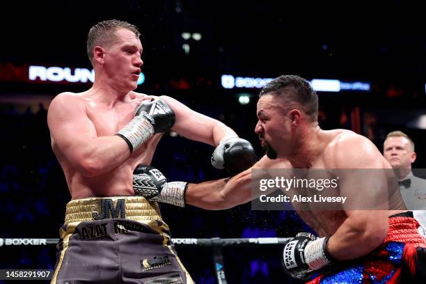 Joseph Parker punches Jack Massey during the Heavyweight fight between Joseph Parker and Jack Massey at Manchester Arena on January 21, 2023 in...