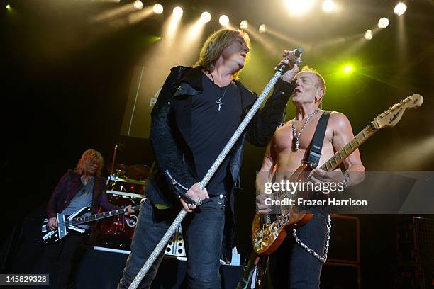 Def Leppard's Joe Elliott and Phil Collen perform at YouTube Presents Def Leppard At The House Of Blues at House of Blues Sunset Strip on June 6,...