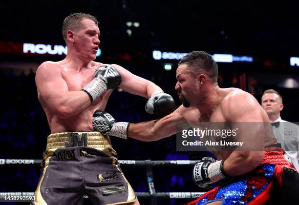 Jack Massey is punched by Joseph Parker during the Heavyweight fight between Joseph Parker and Jack Massey at Manchester Arena on January 21, 2023 in...