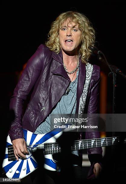 Def Leppard's Rick Savage performs at YouTube Presents Def Leppard At The House Of Blues at House of Blues Sunset Strip on June 6, 2012 in West...