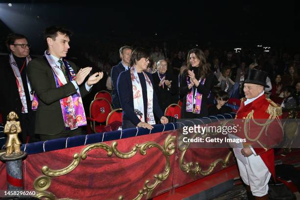 Louis Ducruet, Princesse Stephanie of Monaco, Charlotte Casiraghi and Raphael Elmaleh attend the 45th International Circus Festival : Day two on...