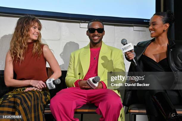 Debby Ryan, Algee Smith and Karrueche Tran participate in a panel discussion at the Variety & Stacy's Rise Brunch during the 2023 Sundance Film...