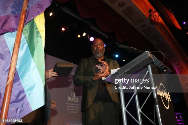 Lee Daniels accepts an award onstage during Jim Owles Winter Pride Gala Award Ceremony at Hard Rock Cafe - Times Square on January 20, 2023 in New...