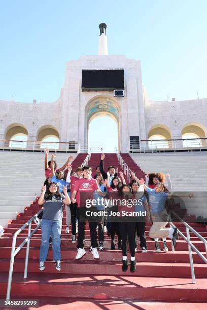 Members of the Boys & Girls Club visit the LA Coliseum for a tour ahead of this year’s NASCAR Clash at the LA Coliseum on January 21, 2023 in Los...