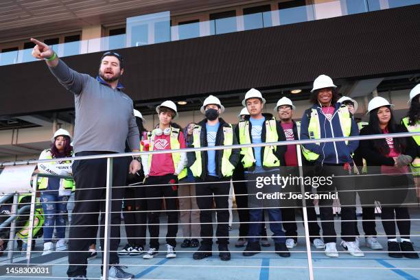 Jeremy Casperson leads members of the Boys & Girls Club on a tour ahead of this year’s NASCAR Clash at the Coliseum at Los Angeles Coliseum on...