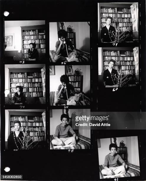 April 1959: The photographer's original contact sheets of writer and playwright Lorraine Hansberry posing for a portrait in her apartment at 337...