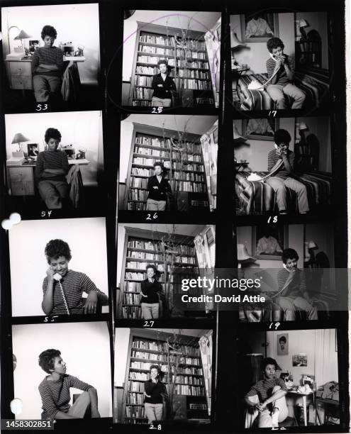 April 1959: The photographer's original contact sheets of writer and playwright Lorraine Hansberry posing for a portrait in her apartment at 337...