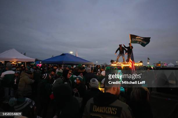 General view as fans tailgate prior to the NFC Divisional Playoff game between the New York Giants and Philadelphia Eagles at Lincoln Financial Field...