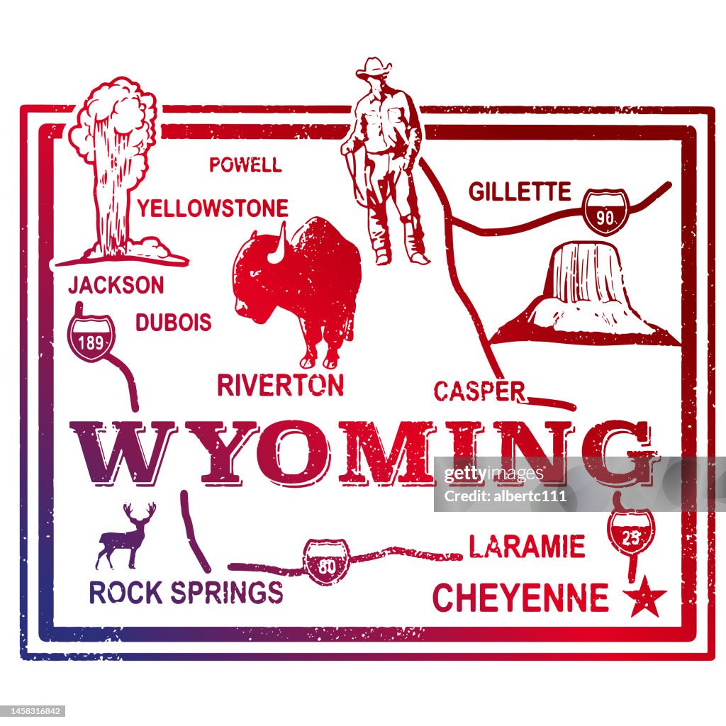 Wyoming Travel Retro Stamp