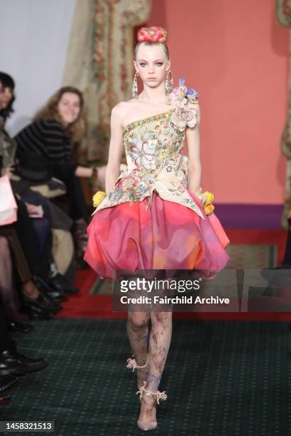 Model Skye Stracke on the runway at Christian Lacroix's spring 2009 haute couture show at Centre Georges Pompidou in Paris.
