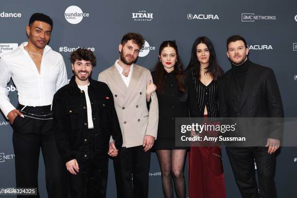 Owen Thiele, Noah Galvin, Ben Platt, Molly Gordon, Patti Harrison, and Jimmy Tatro attend the 2023 Sundance Film Festival "Theater Camp" Premiere at...