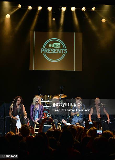 Def Leppard's Vivian Campbell, Rick Savage Joe Elliott, Rick Allen, Phil Collen take part in a Q+A at YouTube Presents Def Leppard At The House Of...