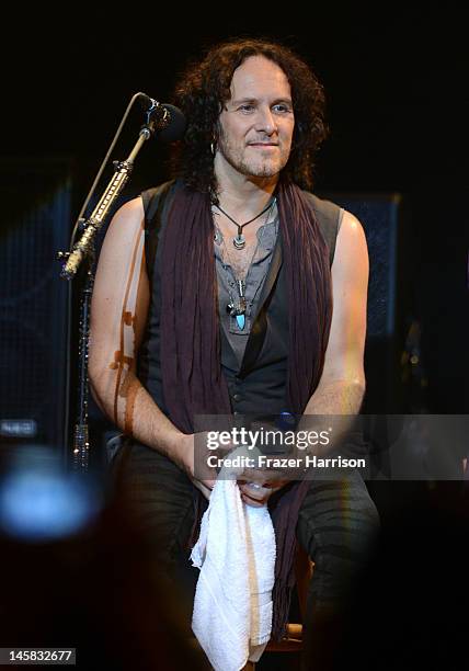 Def Leppard's Vivian Campbell, takes part in a Q+A at YouTube Presents Def Leppard At The House Of Blues at House of Blues Sunset Strip on June 6,...