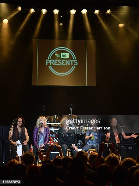 Def Leppard's Vivian Campbell, Rick Savage Joe Elliott, Rick Allen, Phil Collen take part in a Q+A at YouTube Presents Def Leppard At The House Of...