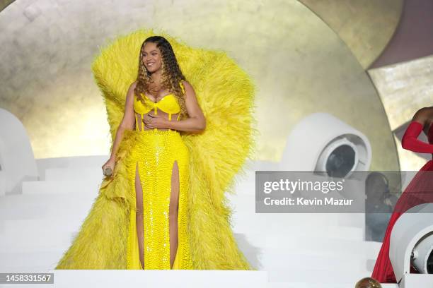 Beyoncé performs on stage headlining the Grand Reveal of Dubai's newest luxury hotel, Atlantis The Royal on January 21, 2023 in Dubai, United Arab...