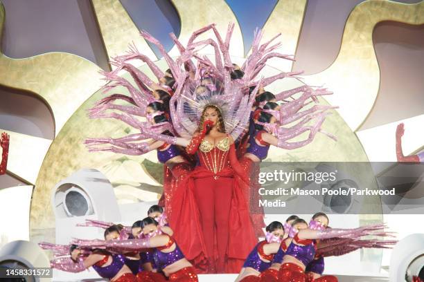 Beyoncé performs on stage headlining the Grand Reveal of Dubai's newest luxury hotel, Atlantis The Royal on January 21, 2023 in Dubai, United Arab...