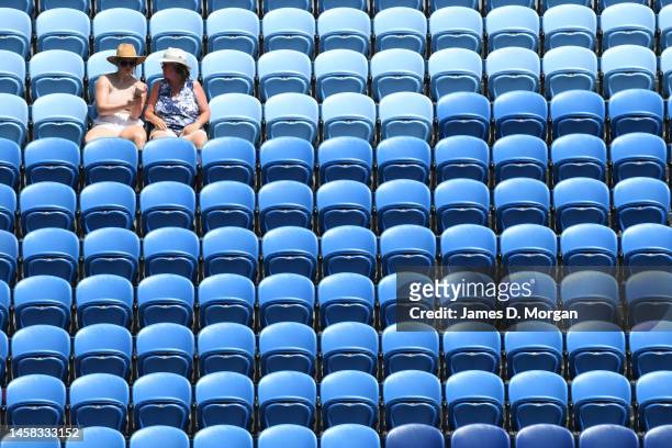 Fans sit in the sunshine on Rod Laver Arena during day two of the 2023 Australian Open at Melbourne Park on January 17, 2023 in Melbourne, Australia.