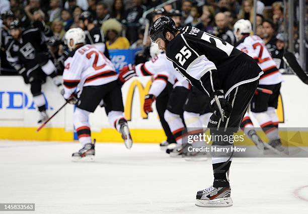 Dustin Penner of the Los Angeles Kings drops his head after Patrik Elias of the New Jersey Devils sores a goal in the third period of Game Four of...
