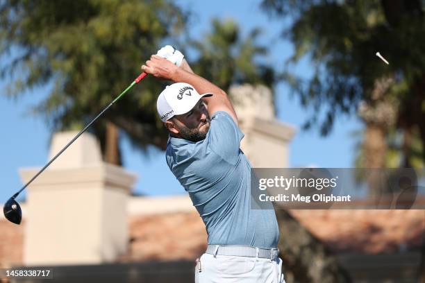 Jon Rahm of Spain plays his shot from the fifth tee during the third round of The American Express at PGA West Pete Dye Stadium Course on January 21,...