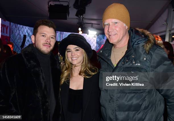 Jimmy Tatro, Zoey Deutch and Will Ferrell attend the Theater Camp Premiere Party hosted by Acura at Acura Festival Village during Sundance Film...