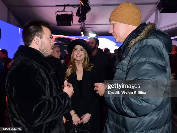 Jimmy Tatro, Zoey Deutch and Will Ferrell attend the Theater Camp Premiere Party hosted by Acura at Acura Festival Village during Sundance Film...