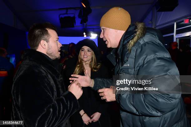 Jimmy Tatro, Zoey Deutch and Will Ferrell attend the Theater Camp Premiere Party hosted by Acura at Acura Festival Village during Sundance Film...