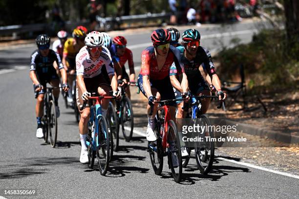 Paul Lapeira of France and AG2R Citröen Team, Ben Swift of The United Kingdom and Team INEOS Grenadiers and Marco Haller of Austria and Team Bora -...