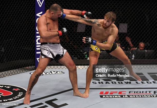 Ihor Potieria of Ukraine punches Mauricio Rua of Brazil in a light heavyweight fight during the UFC 283 event at Jeunesse Arena on January 21, 2023...