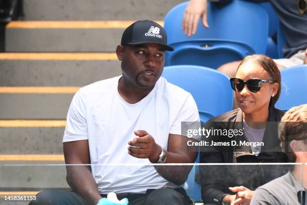 Corey Gauff and Candi Gauff parents of Coco Gauff of United States, watch on as she plays at her fourth round singles match against Jelena Ostapenko...