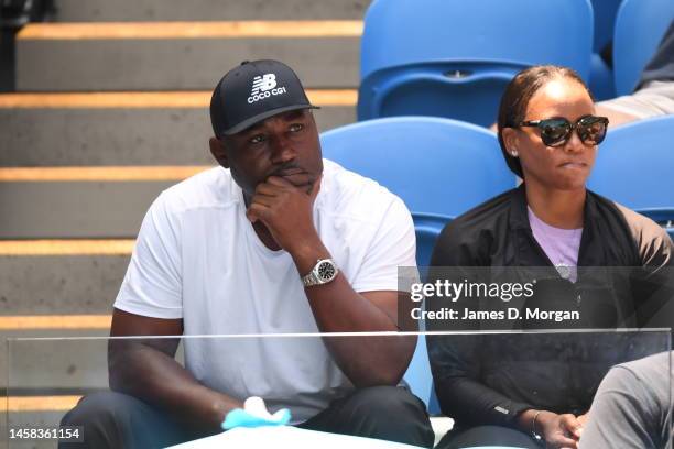 Corey Gauff and Candi Gauff parents of Coco Gauff of United States, watch on as she plays at her fourth round singles match against Jelena Ostapenko...