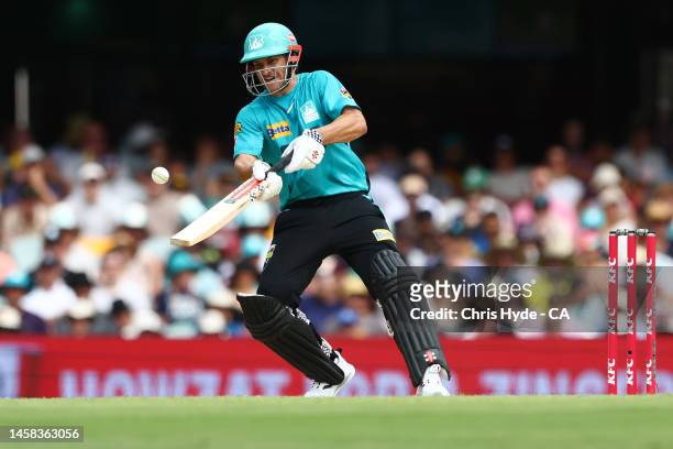 Sam Hain of the Heat bats during the Men's Big Bash League match between the Brisbane Heat and the Melbourne Stars at The Gabba, on January 22 in...