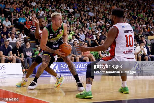 Mitchell Creek of the Phoenix looks to pass during the round 16 NBL match between South East Melbourne Phoenix and Perth Wildcatse at State...