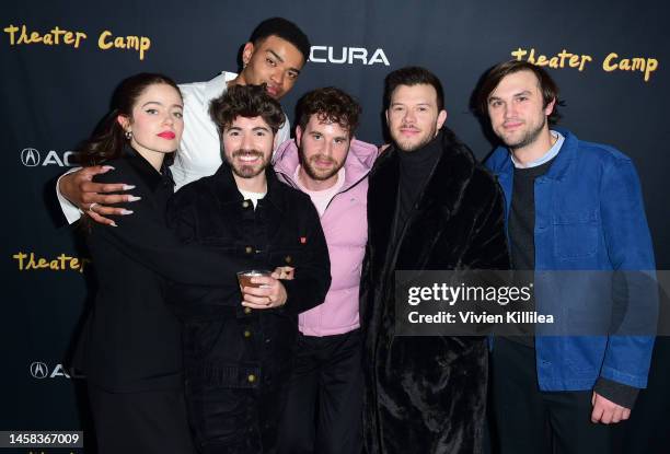 Molly Gordon, Noah Galvin, Owen Thiele, Ben Platt, Jimmy Tatro and Nick Lieberman attend the Theater Camp Premiere Party hosted by Acura at Acura...