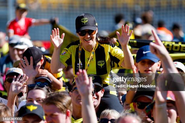 Fans look on after the round 13 A-League Men's match between Wellington Phoenix and Central Coast Mariners at Sky Stadium, on January 22 in...