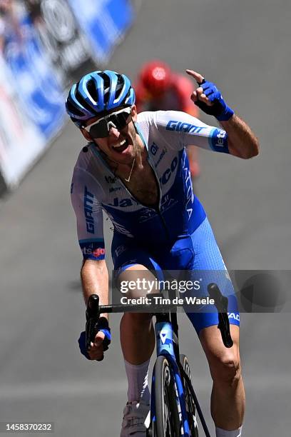 Simon Yates of United Kingdom and Team Jayco - Alula celebrates at finish line as stage winner during the 23rd Santos Tour Down Under 2023 - Stage 5...