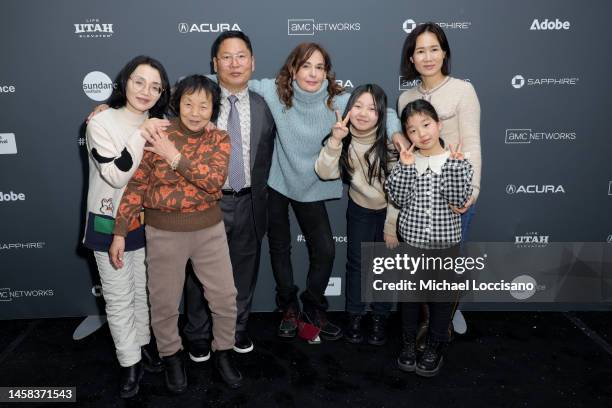 Yeongbok Woo, Sunok Park, Seungeun Kim, Madeleine Gavin, Jinhae Ro, Jinpyeong Ro, and Soyeon Lee attend the 2023 Sundance Film Festival "Beyond...