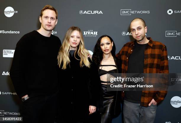 Alexander Skarsgård, Mia Goth, Cleopatra Coleman, and Brandon Cronenberg attend the 2023 Sundance Film Festival "Infinity Pool" Premiere at The Ray...