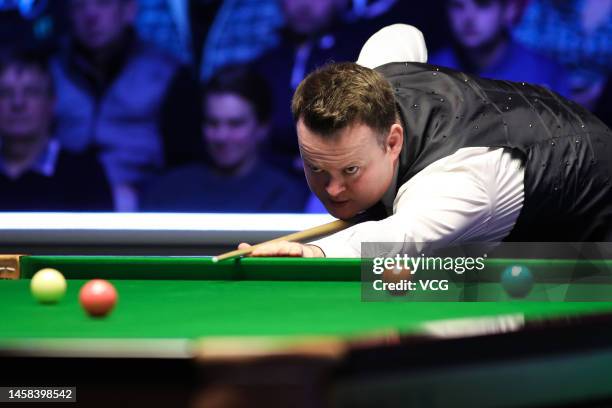 Shaun Murphy of England plays a shot during the semi-final match against Judd Trump of England on day six of the 2023 Duelbits World Grand Prix at...