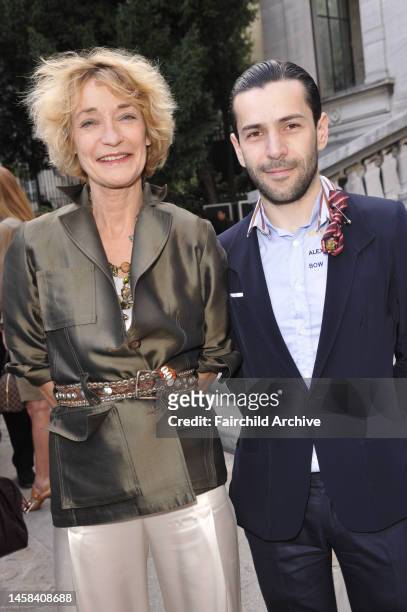 Designers Loulou de la Falaise and Alexis Mabille attend Madame Carven's 100th Birthday party at Musee Galliera in Paris.