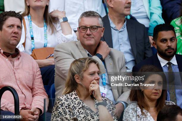 John Harnden, Melbourne & Olympic Parks CEO looks on during the fourth round singles match between Stefanos Tsitsipas of Greece and Jannik Sinner of...