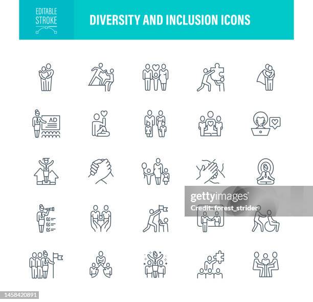 illustrations, cliparts, dessins animés et icônes de icônes de diversité et d’inclusion trait modifiable - diverse inclusive icon