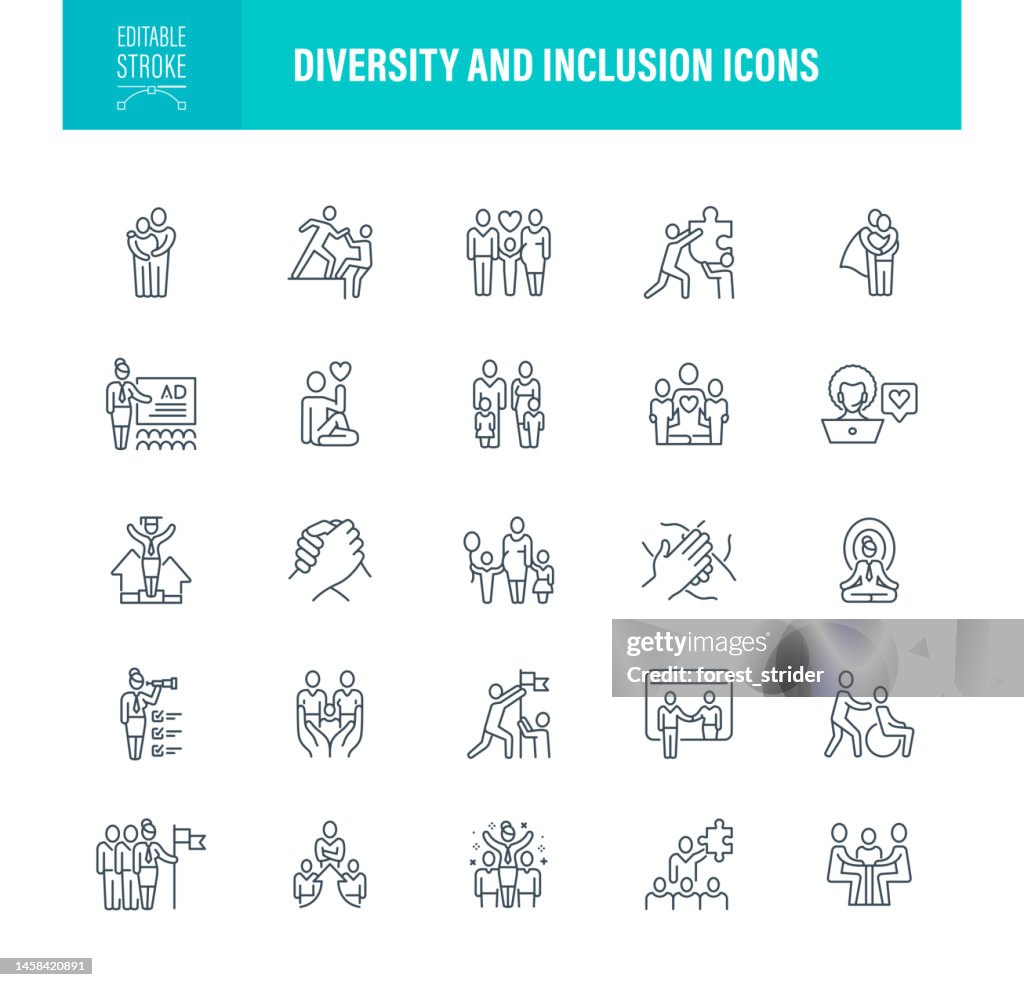 Diversity and Inclusion Icons Editable Stroke
