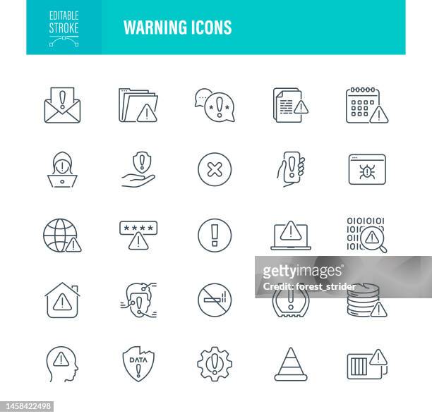 warning icons editable stroke. pixel perfect. - notification icon stock illustrations